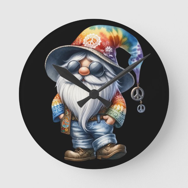Hippy Gnome Rund Klocka (Framsida)