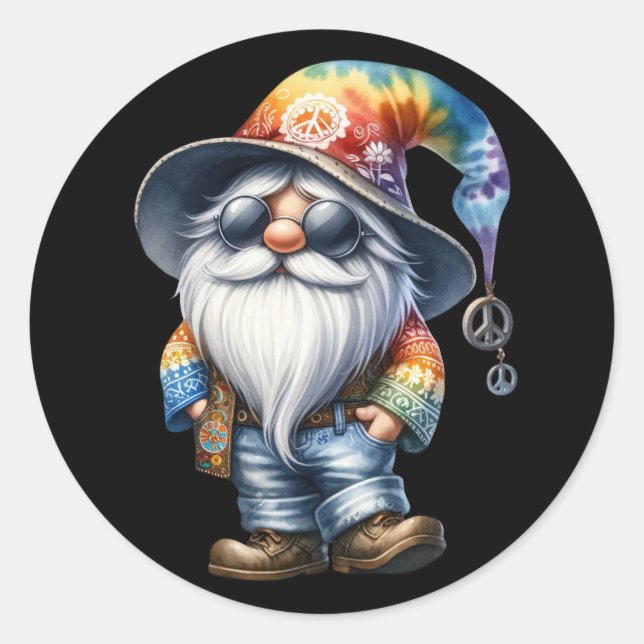 Hippy Gnome Runt Klistermärke (Framsida)