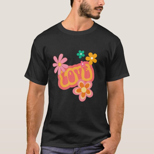 Hippy Groovy Kärlek Alla hjärtans dag T Shirt (Framsida)