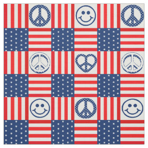 Hippy Pacific Peace Symbol USA flagga blå och rö Tyg