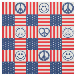 Hippy Pacific Peace Symbol USA flagga blå och röd Tyg