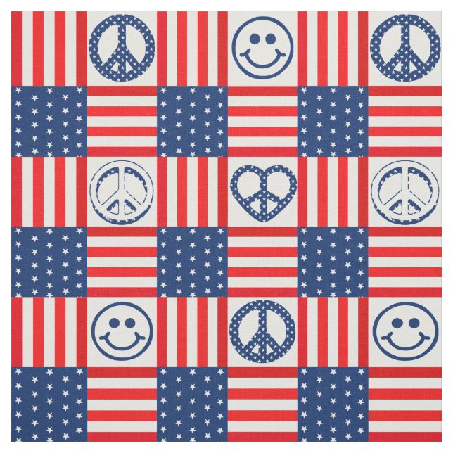 Hippy Pacific Peace Symbol USA flagga blå och röd Tyg (Provkarta)