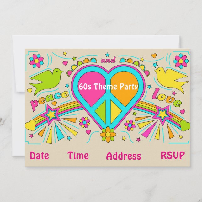 hippy party för 60-taltemaflower power inbjudningar (Framsida)