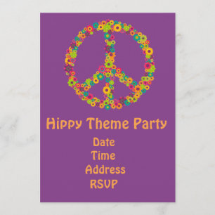hippy party för 60-taltemaflower power inbjudningar