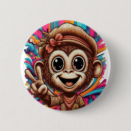 "Hippy Peace Monkey" Button Knapp