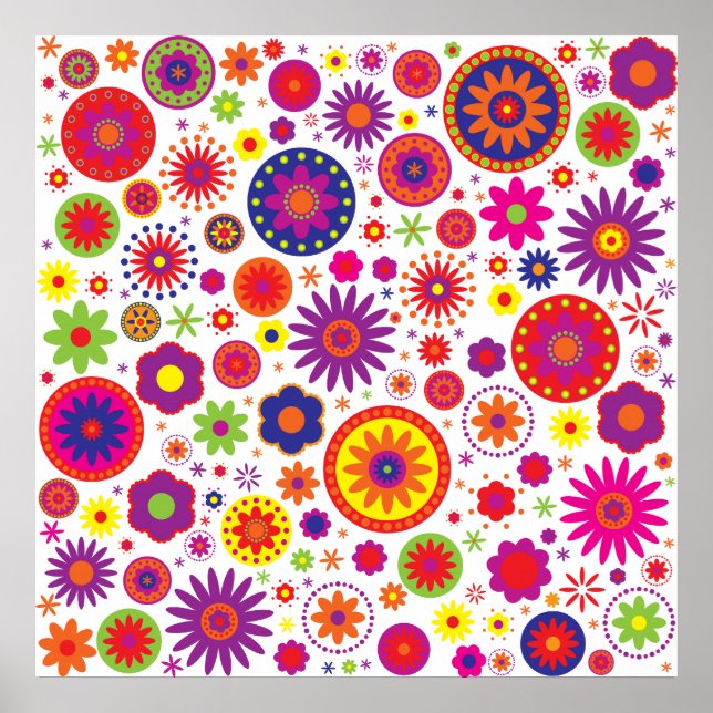 Hippy Rainbow Flowers Poster (Framsidan)