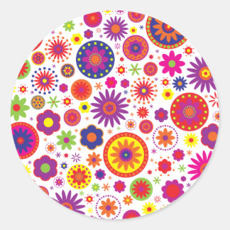 Hippy Rainbow Flowers Runt Klistermärke