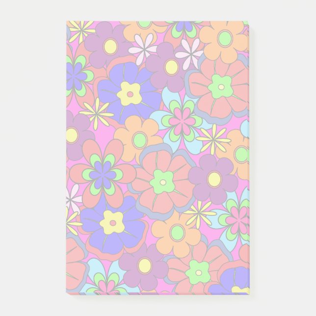 Hippy Retro blommor Post-it Block (Framsida)