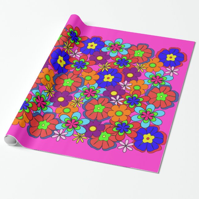 Hippy Retro blommor Presentpapper (Utrullad)