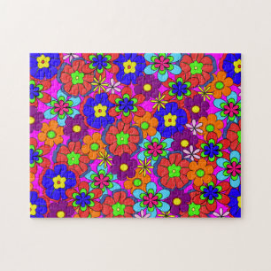 Hippy Retro-blommor Pussel