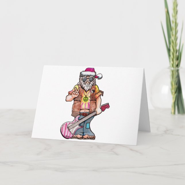 Hippy Santa säger "Coola Yule" Helgkort (Framsida)