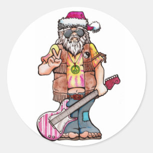 Hippy Santa säger "Coola Yule" Runt Klistermärke