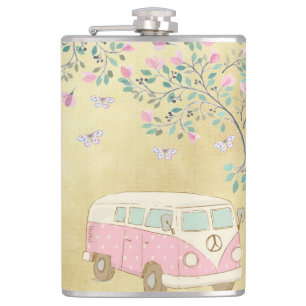 Hippy Skåpbil Fjäril och blommarguld Fickplunta