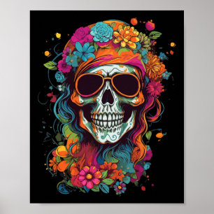 Hippy Skull Groovy Halloween Graphic Women Tonårin Poster