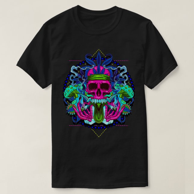 Hippy Skull Weed Goth Mushrooms Psychedelic  T Shirt (Design framsida)