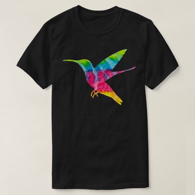 Hippy Trippy Tie Dye Hummingbird Bird Watching Art T Shirt (Design framsida)