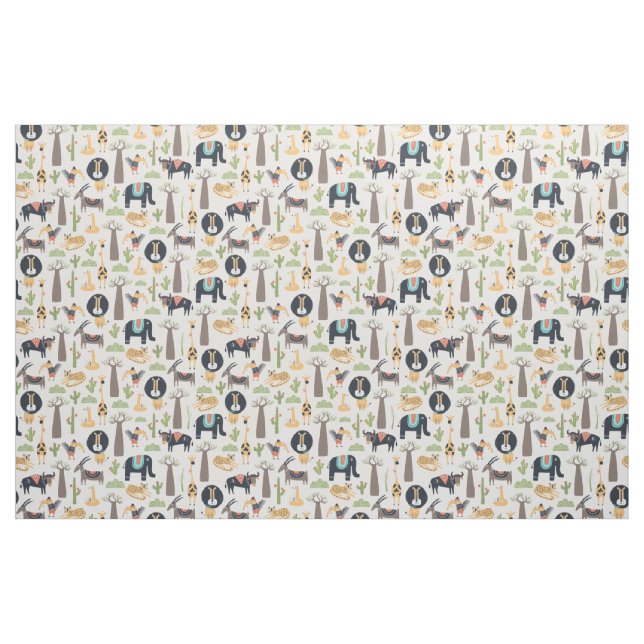 Hippy Vild African Animals Seamless Mönster Tyg (Yard)