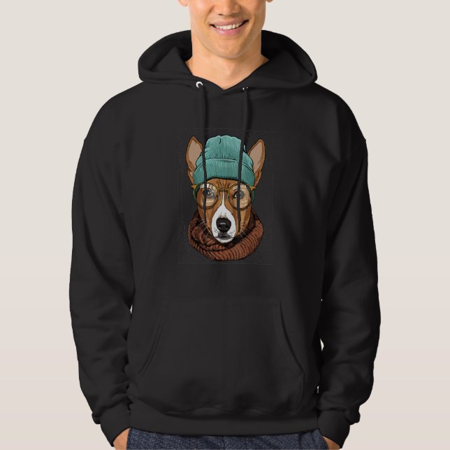 Hipster African Basenji Animal Wearing Sunglasses  Hoodie (Framsida)