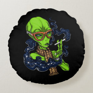 Hipster Alien Space Smoking Extraterrestrial Rund Kudde