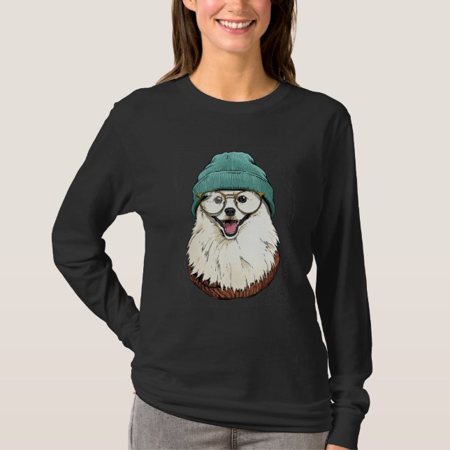 Hipster American Eskimo Animal Wearing Sunglasses  T Shirt (Framsida)