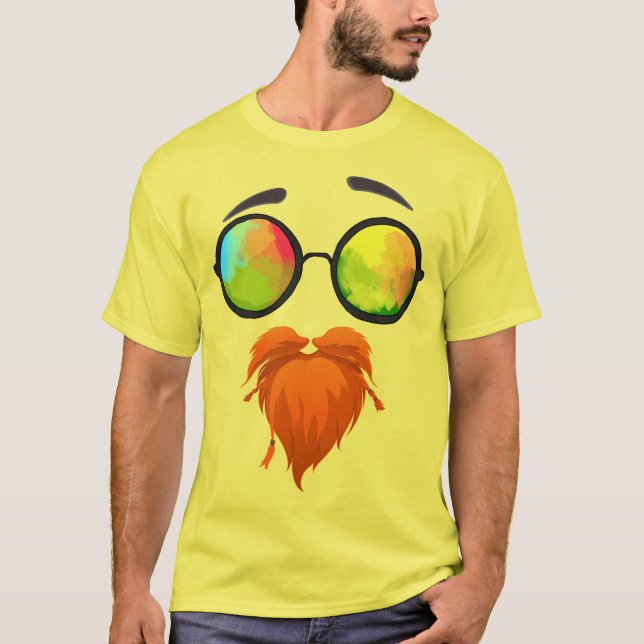 Hipster Ansikte med solglasögon och Beard T-Shirt (Framsida)