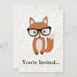 Hipster Baby Fox w/Glass Inbjudningar