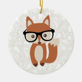 Hipster Baby Fox w/Glass Julgransprydnad Keramik