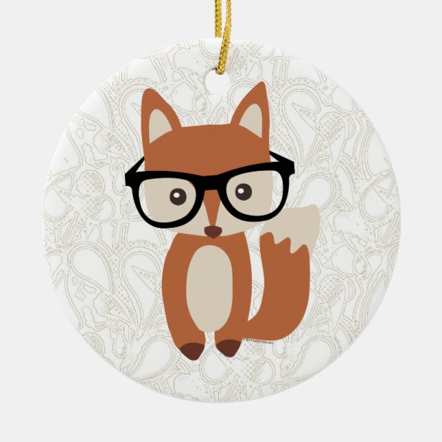 Hipster Baby Fox w/Glass Julgransprydnad Keramik (Framsidan)