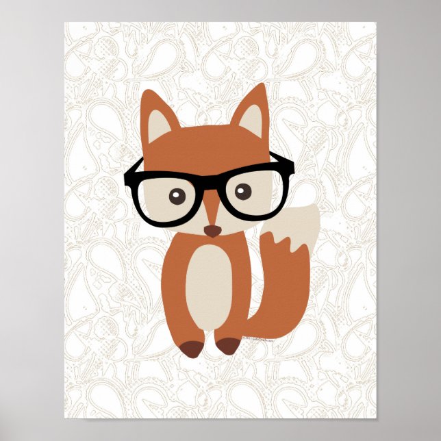 Hipster Baby Fox w/Glass Poster (Framsidan)