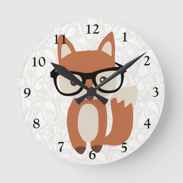 Hipster Baby Fox w/Glass Rund Klocka (Framsida)