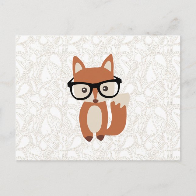 Hipster Baby Fox w/Glass Vykort (Framsida)