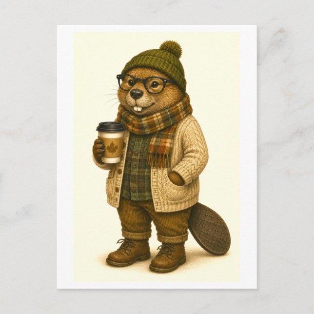 Hipster Bäver Postkort Vykort (Framsida)