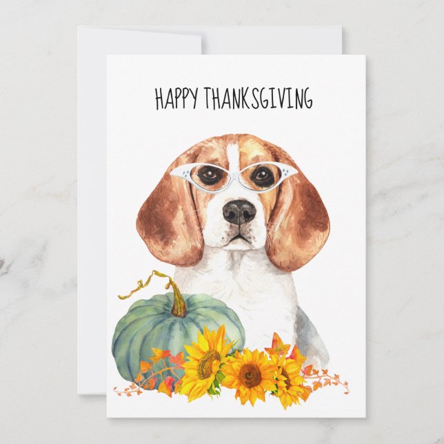Hipster Beagle Watercolor Thanksgiving Card (Framsida)
