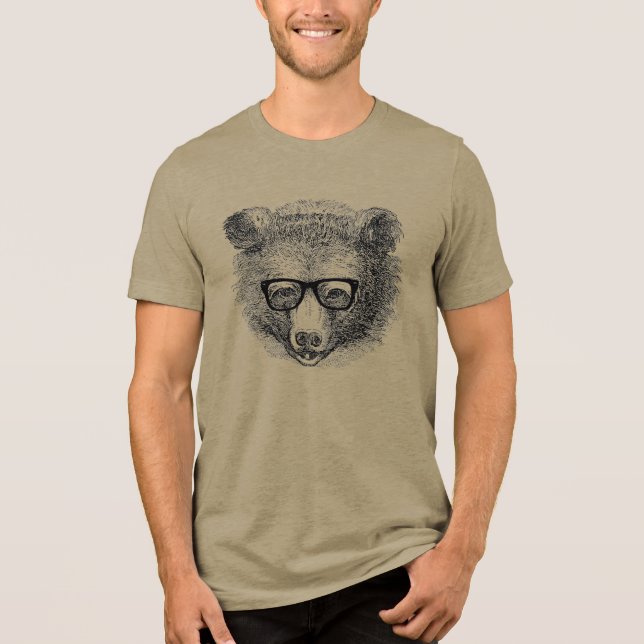 Hipster Bear med glas T Shirt (Framsida)