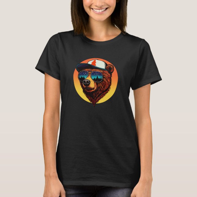 Hipster Bear Outdoor Illustration Shades & Trucker T Shirt (Framsida)