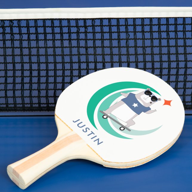 Hipster Bear Skateboarder med valfri Namn Pingisracket (Insitu)