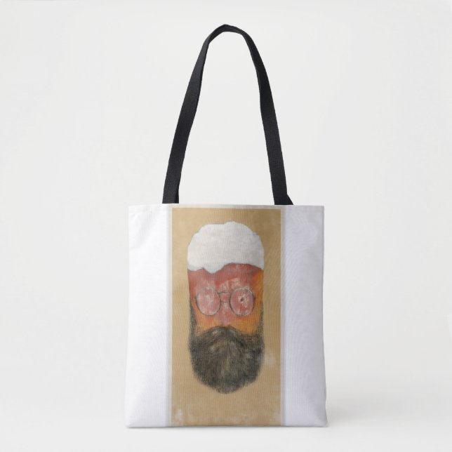 Hipster Beared Beer Mugg Tote Bag Tygkasse (Framsida)