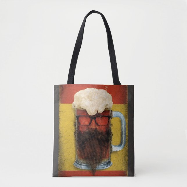 Hipster Beared Beer Mugg Tote Bag Tygkasse (Framsida)