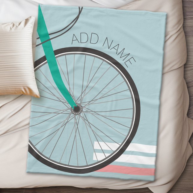 Hipster Bicycle Wheel med eget namn Fleecefilt (Personalized fleece blanket - Sports Theme)