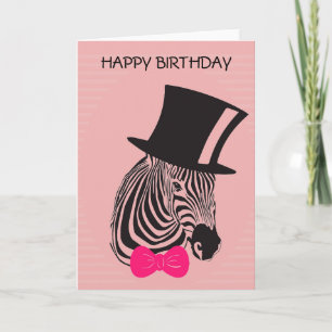 Hipster Birthday Zebra med top hat Kort