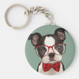 Hipster Boston Terrier Nyckelring