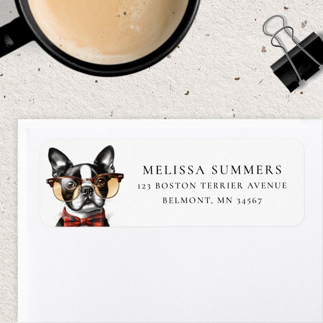 Hipster Boston Terrier Return-adressetikett Returadress Etikett (Skapare uppladdad)