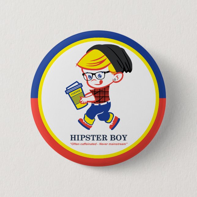Hipster Boy - Parody illustration 6 cm Round Badge Knapp (Framsida)