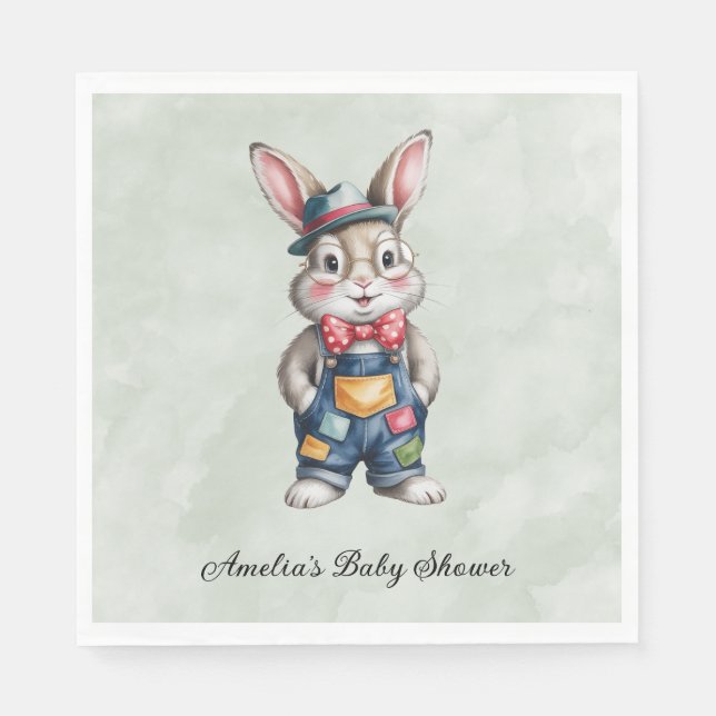 Hipster Bunny Boy Baby Shower Pappersservett (Framsidan)