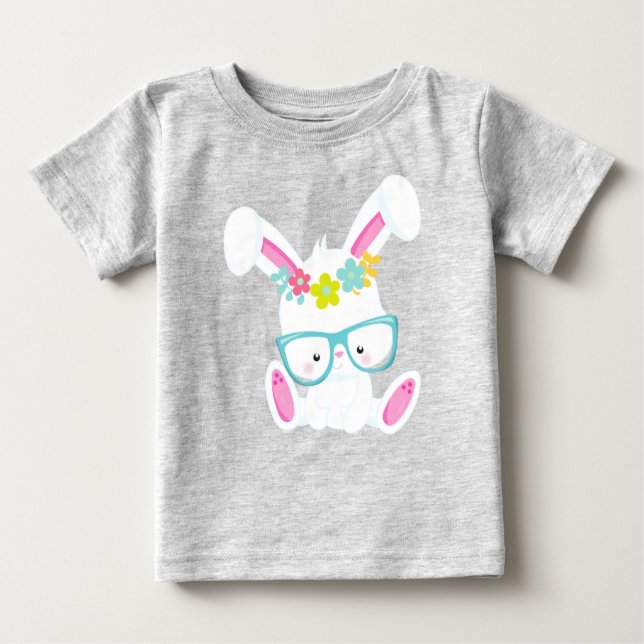 Hipster Bunny, Bunny med glasögon, kanin, blommor T Shirt (Framsida)