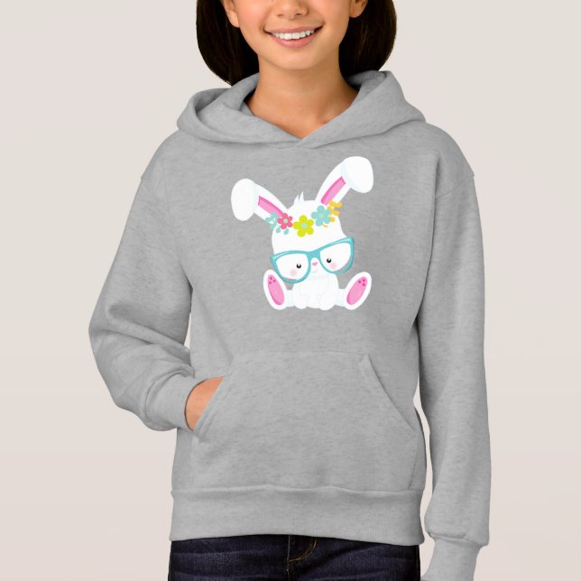 Hipster Bunny, Bunny med glasögon, kanin, blommor T Shirt (Framsida)