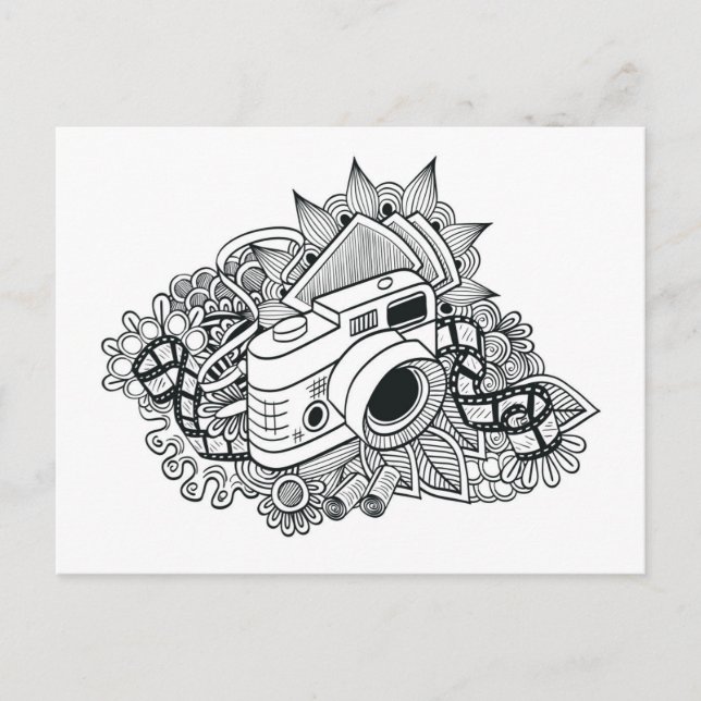 Hipster Camera Doodle Vykort (Framsida)