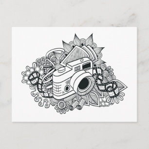 Hipster Camera Doodle Vykort