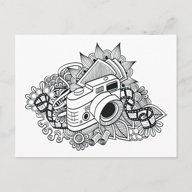 Hipster Camera Doodle Vykort (Framsida)