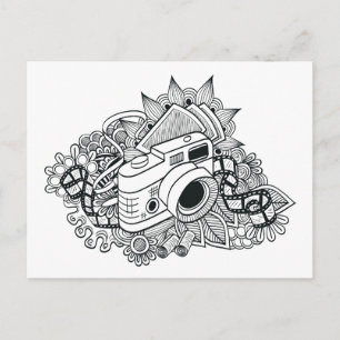 Hipster Camera Doodle Vykort